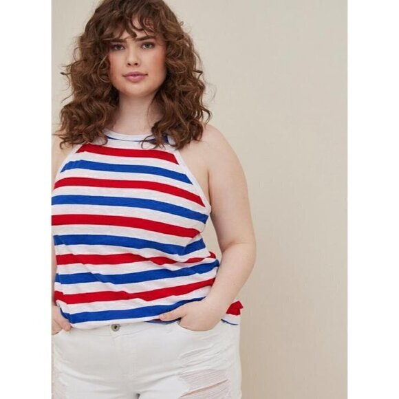 Women's Torrid USA Red, White, Blue Striped Tank Top, Patriotic Shirt 1, 1X, 14 - Picture 1 of 10